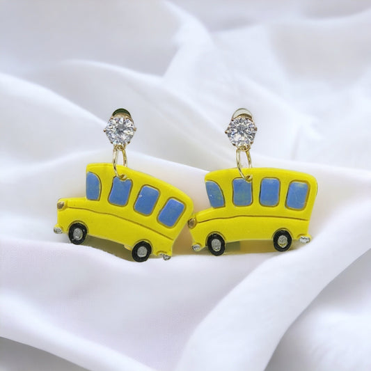 School Bus Earrings, Teacher Earrings, Bus Driver Earrings, For School Teacher, Clay Earrings, Hypoallergenic Earrings, Lightweight Earrings