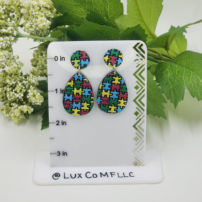 Autism Awareness Earrings, Puzzle Piece Earrings, Autism Puzzle Earrings, Clay Earrings, Hypoallergenic Earrings, Lightweight Earrings