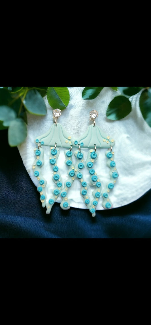 Jellyfish Earrings, Clay Earrings, Oceanic Earrings, Ocean Animal Earrings, Hypoallergenic Earrings