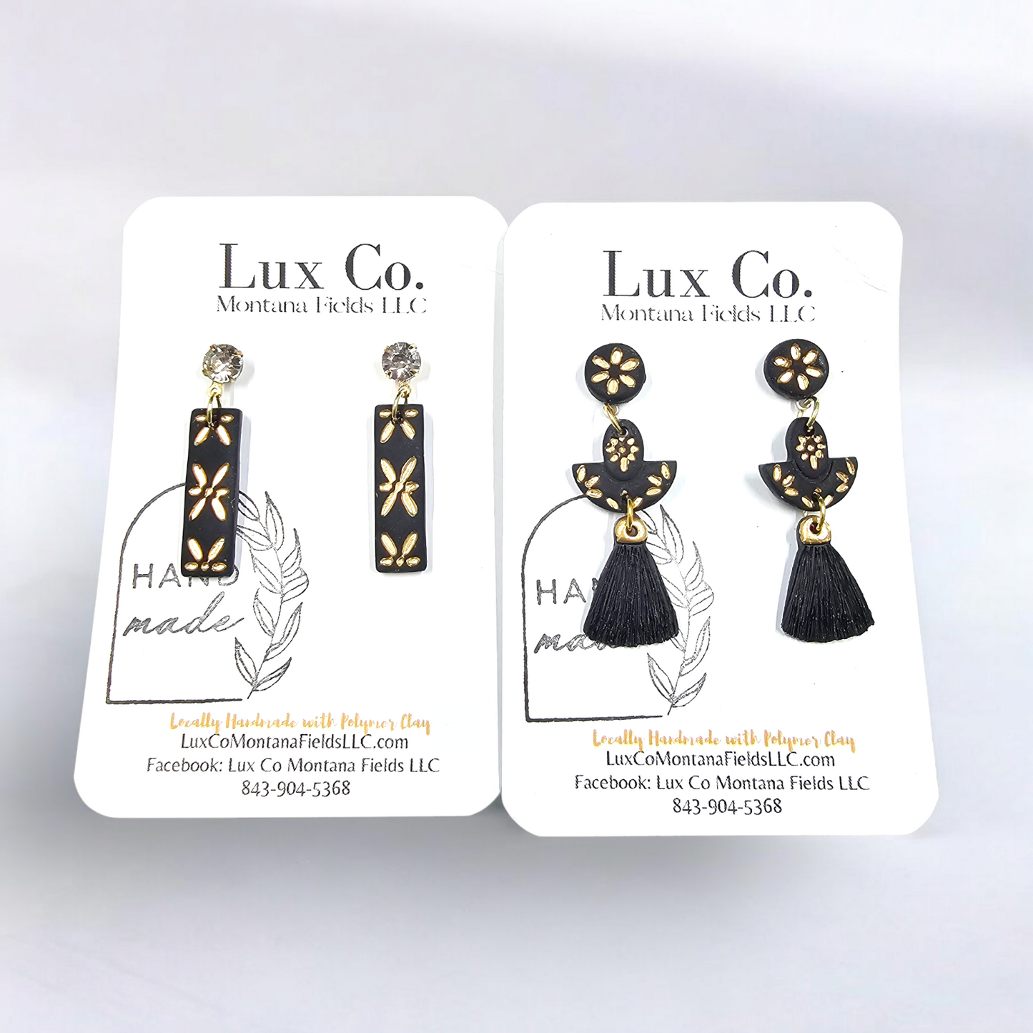 Black and Gold Dainty Handmade Earrings - Clay Earrings - Lightweight Earrings