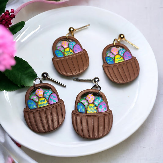 Easter Egg Basket Clay Earrings