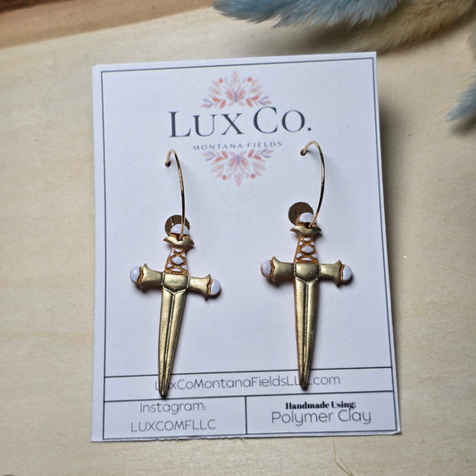 "Warrior" Golden Dagger - Polymer Clay Earrings