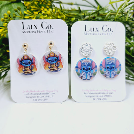 Doctor/ Firefighter Blue Alien Polymer Clay Earrings