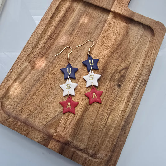 USA Earrings – Polymer Clay Earrings with red white blue stars