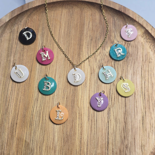 Personalized Gold Letter Necklace - Polymer Clay Necklace