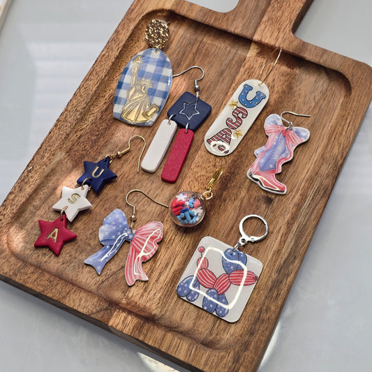 July 4th Earrings - Polymer Clay patriotic boot earrings
