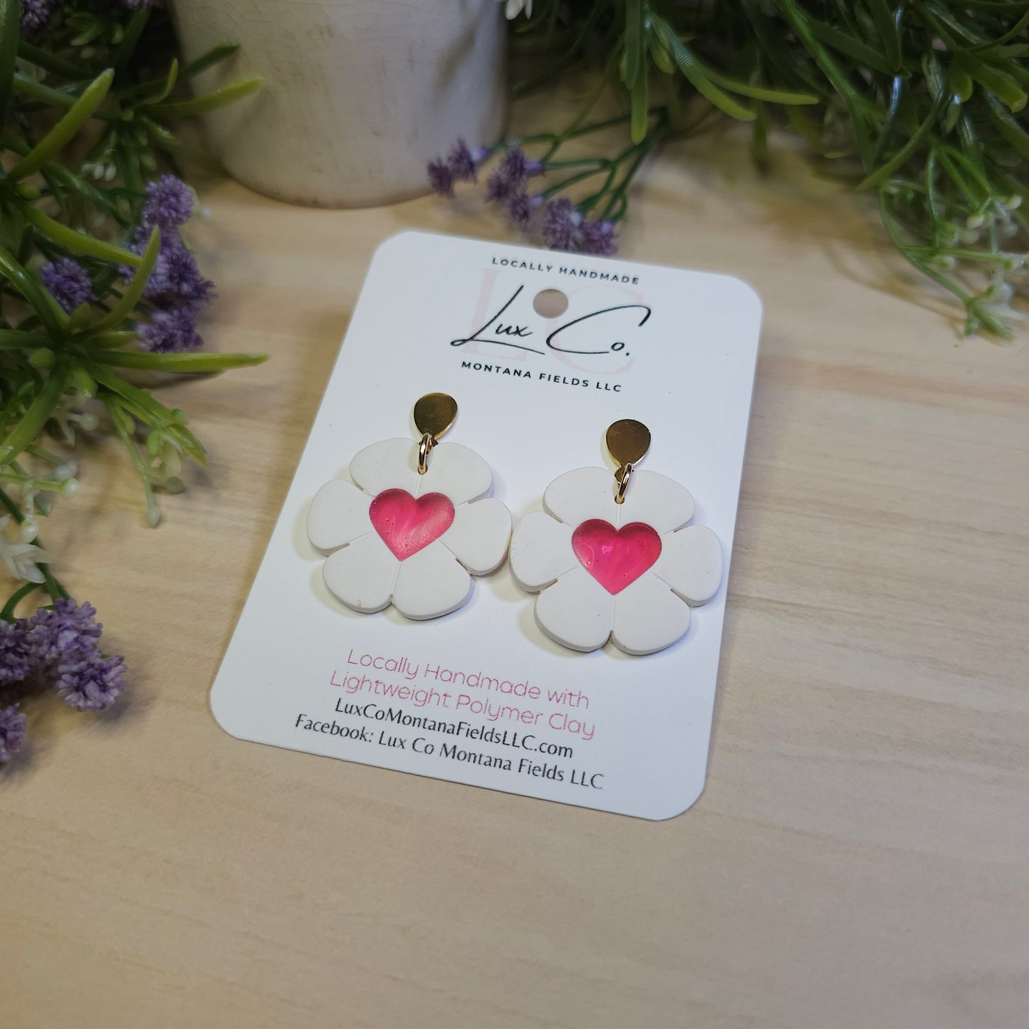 See Through Heart Flowers- Polymer Clay Earrings Handmade