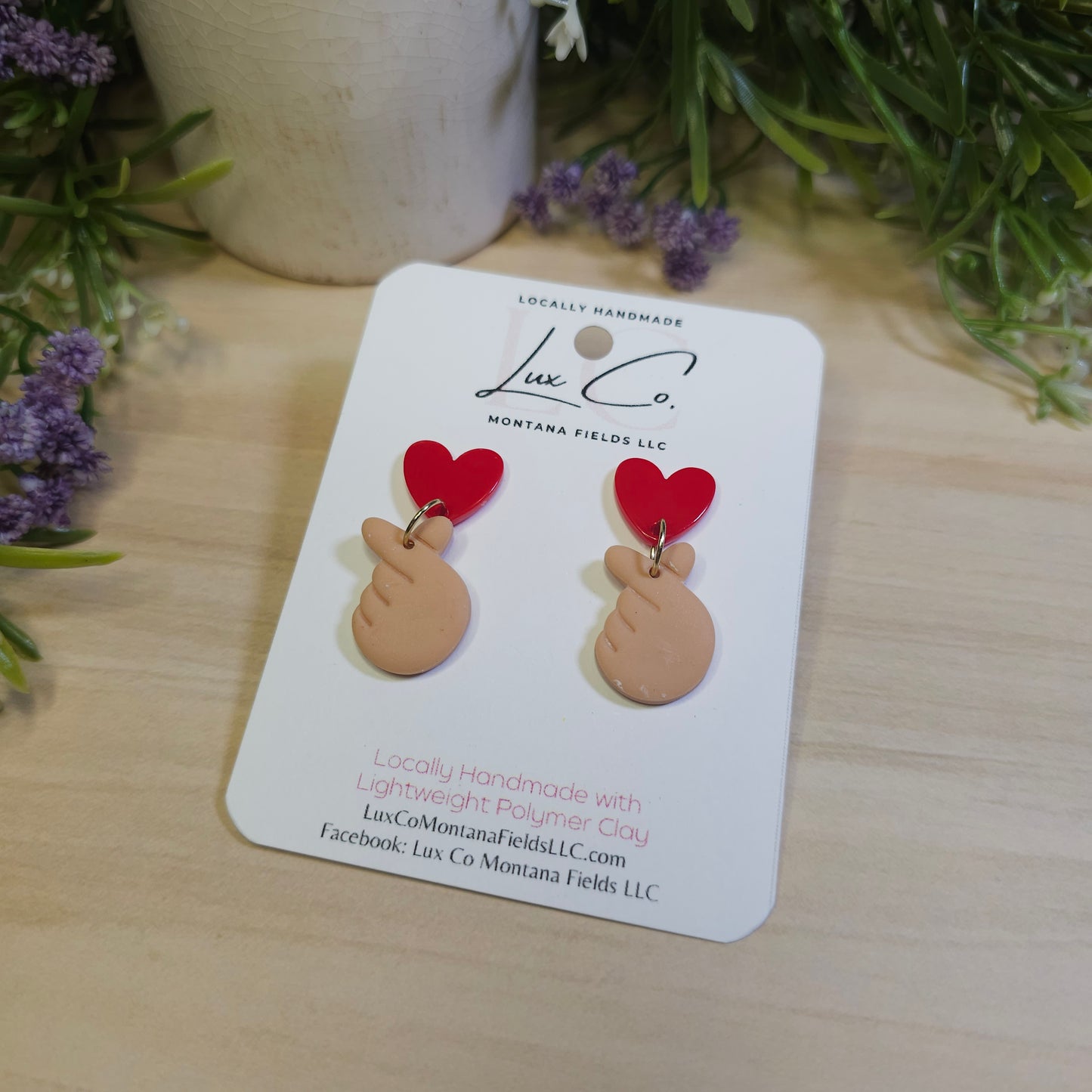 Hand Heart - Polymer Clay Earrings Handmade