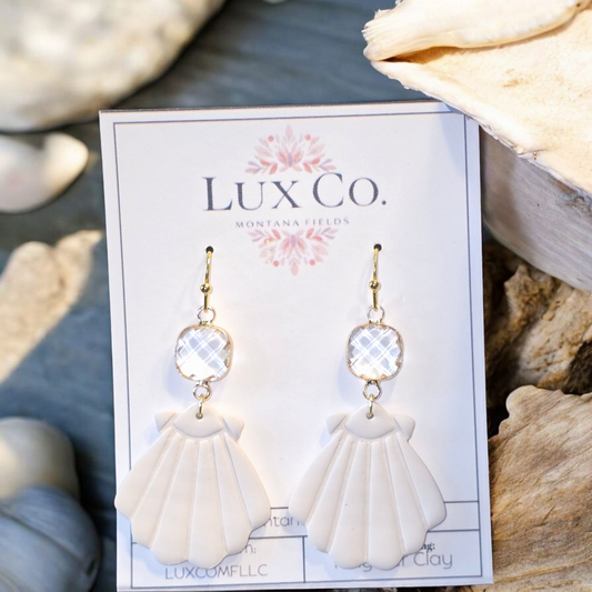 "Beach Lover" White Shell - Polymer Clay Earrings