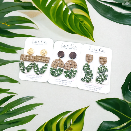 Greenery and Woven Basket Earrings