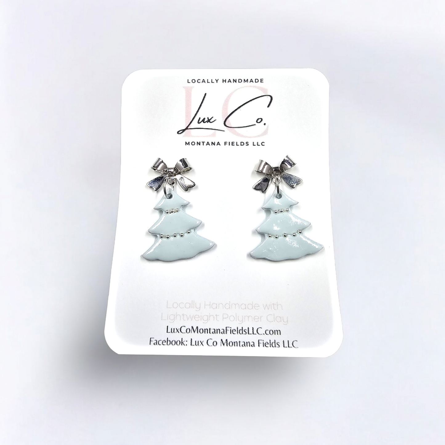 Blue Christmas Tree Handmade Earrings - Clay Earrings - Lightweight Earrings