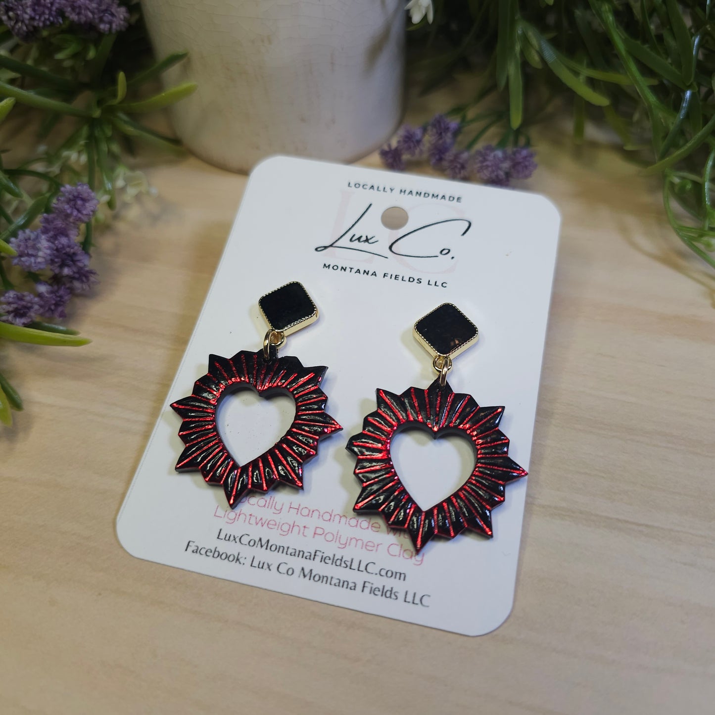 Valentine Sun Style Heart - Polymer Clay Earrings Handmade