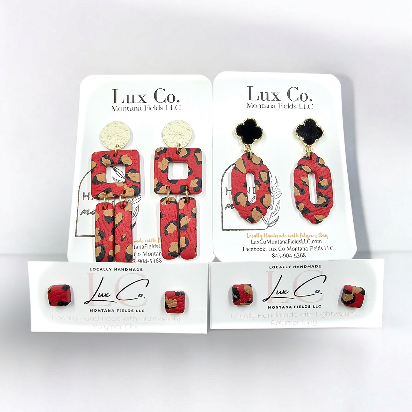 Red Leopard Print Handmade Earrings - Clay Earrings - Lightweight Earrings