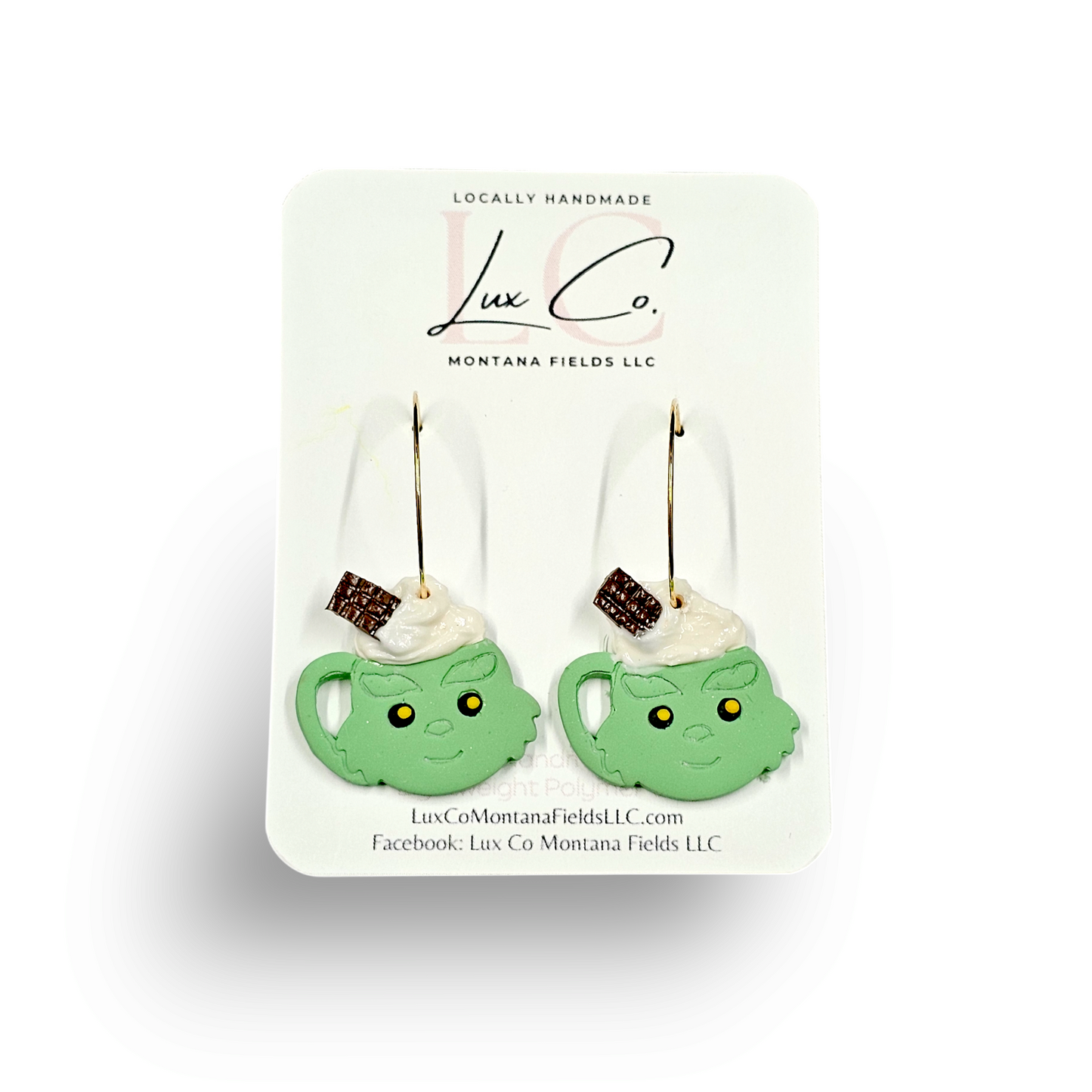 "Whoville" Green Who Coffee Handmade Earrings - Clay Earrings - Lightweight Earrings