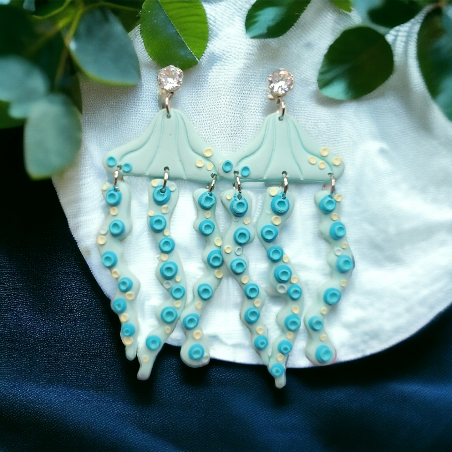 Blue Jelly Fish, Clay Dangles